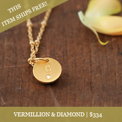Petite Vermillion & Diamond Initial Necklace