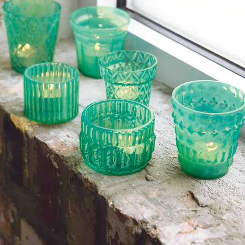 Verre Turquoise Tealights, Set of 6