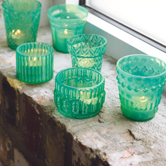 Verre Turquoise Tealights, Set of 6