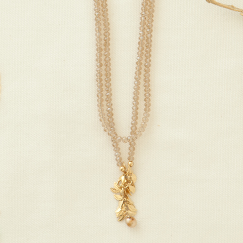 Champagne & Gold Leaf Double Wrap Necklace