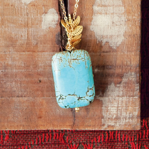 Turquoise & Gold Leaf Necklace