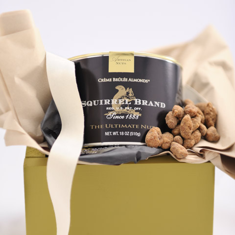 Cr&egrave;me Br&ucirc;l&eacute;e Almonds in Olive Box