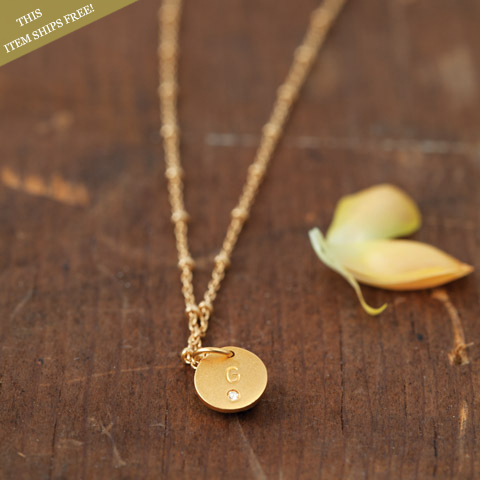 Petite Vermillion & Diamond Initial Necklace