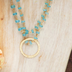 Bleu Bead and Gold Circle Necklace