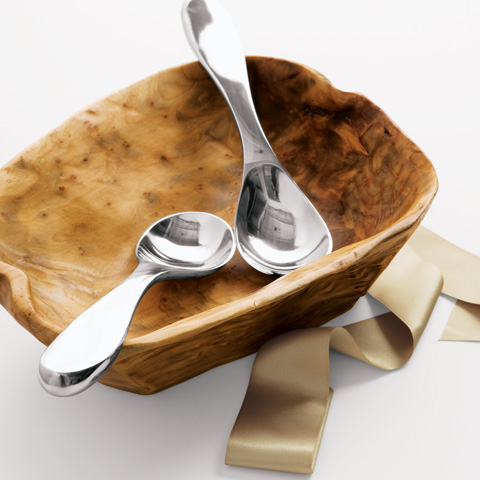 Burlwood Salad Bowl and Servers